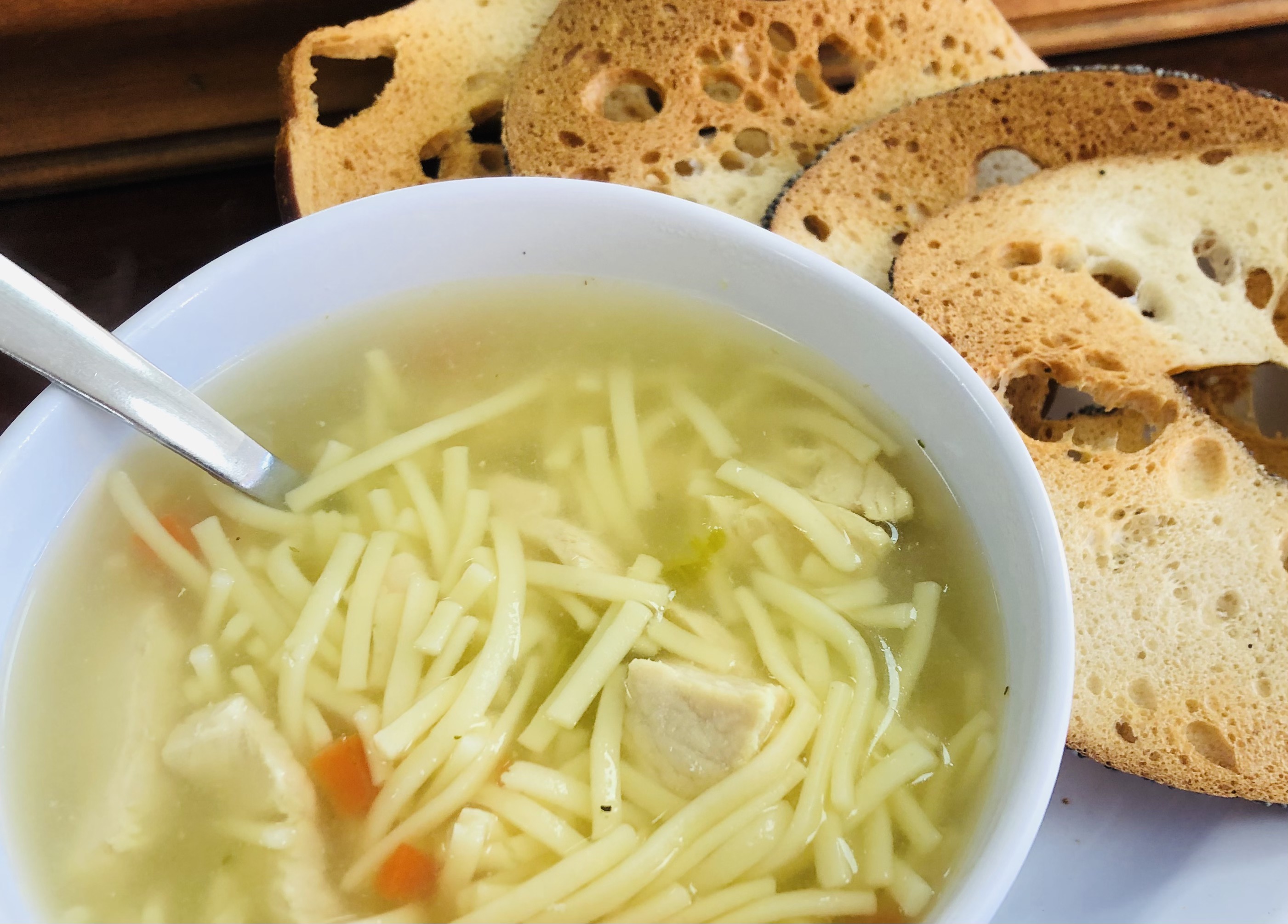 Order White Meat Only Chicken Noodle Soup  food online from Bagels and brew store, Astoria on bringmethat.com