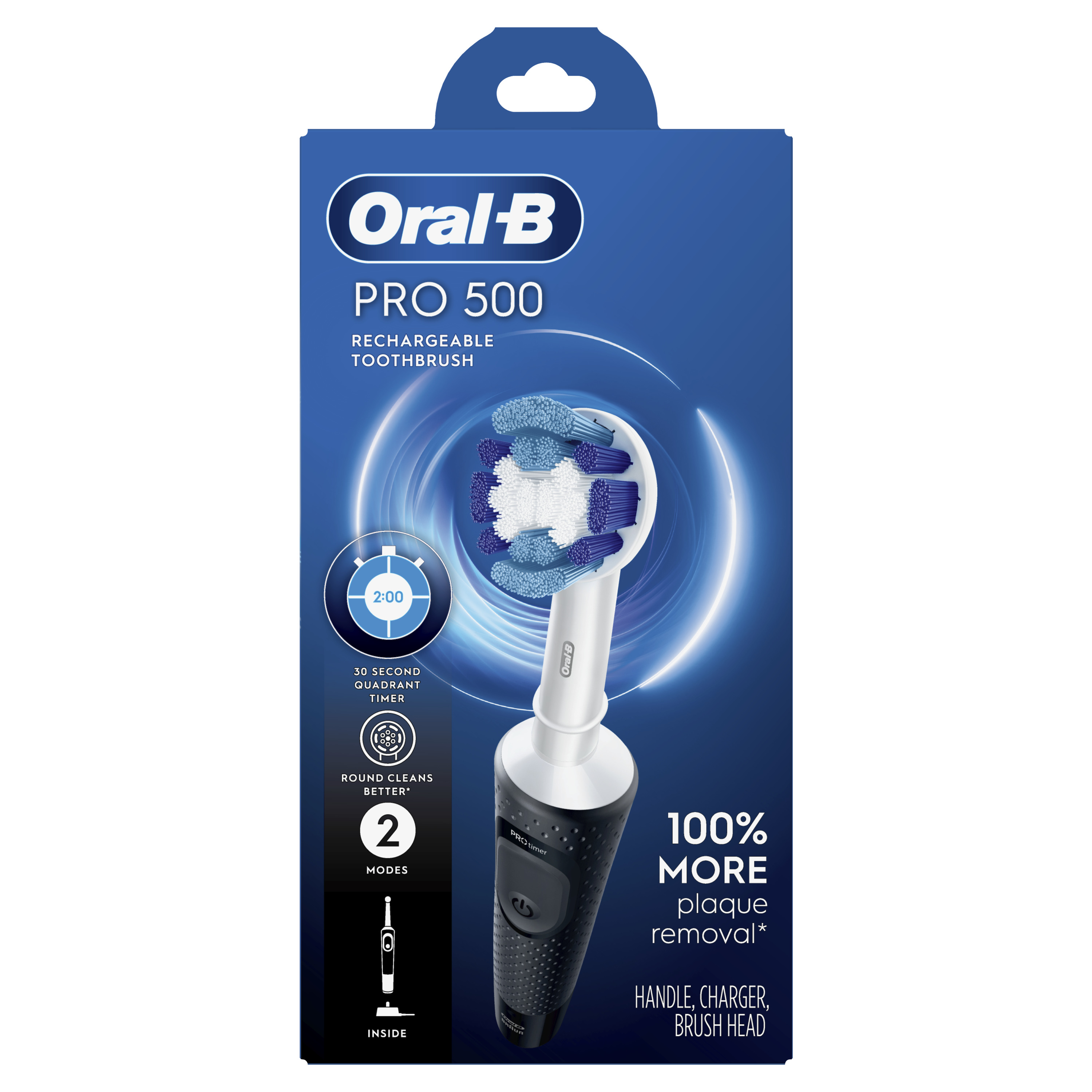 Order Oral-B Pro 500 Rechargeable Electric Toothbrush with Brush Head, Black food online from Rite Aid store, MILLER PLACE on bringmethat.com