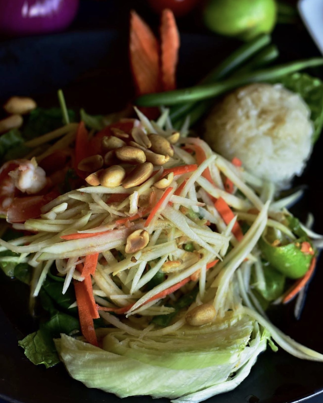 Order Som Tum Papaya with Sticky Rice Salad food online from Brown Sugar Cafe store, Boston on bringmethat.com