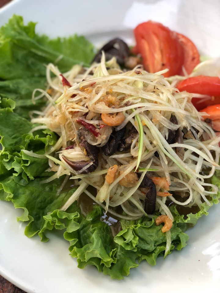 Order Papaya Salad (Thai style) food online from Tong Thai Restaurant store, San Antonio on bringmethat.com