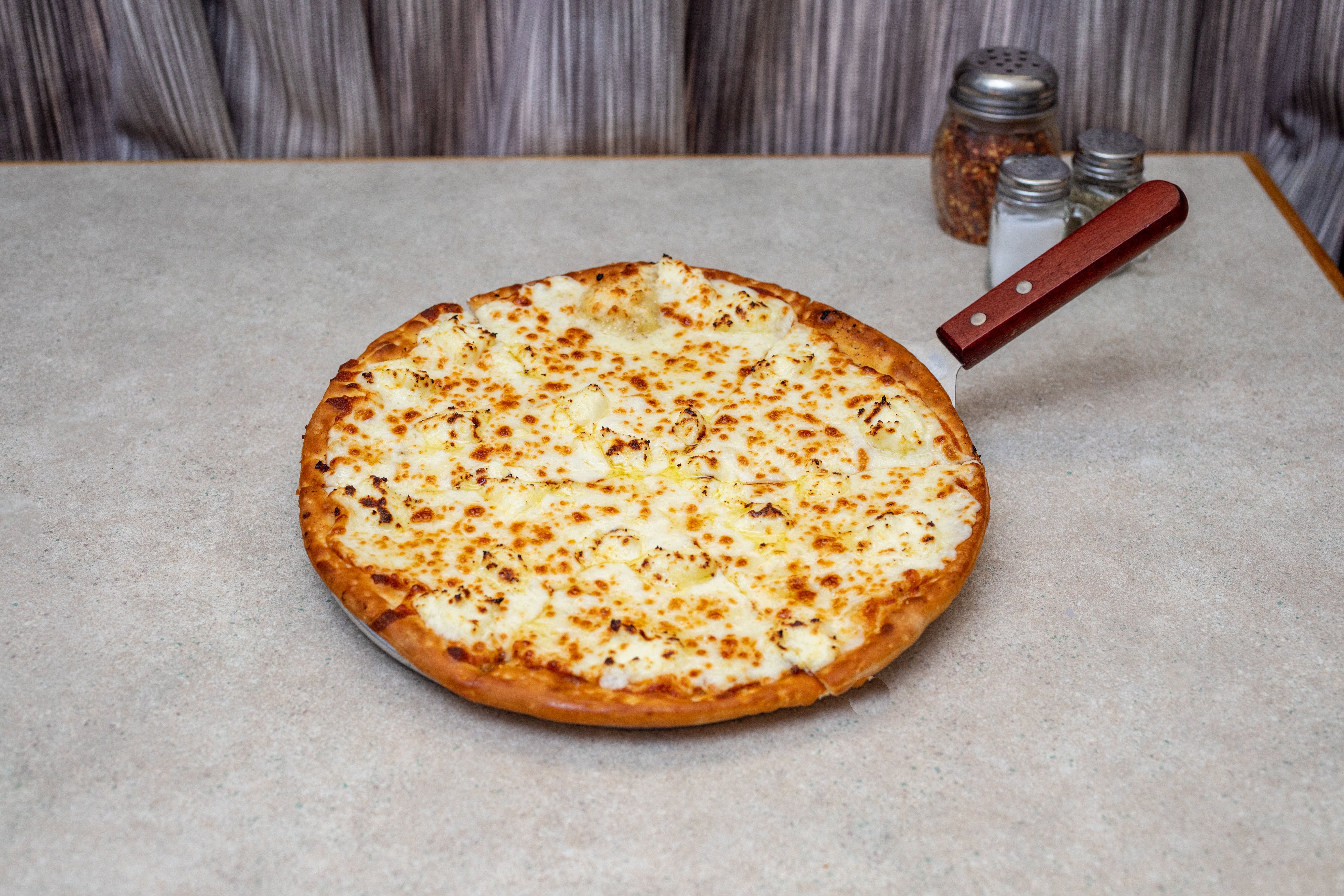 Order Four Cheese Pizza - Mini 7" food online from Saucy's Pizza store, Littleton on bringmethat.com