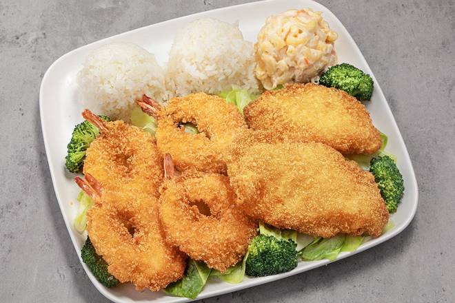 Order Shrimp & Island White Fish Combo food online from Ono Hawaiian BBQ store, Culver City on bringmethat.com