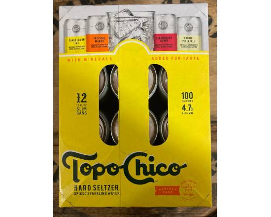 Order Topo-Chico Variety, 12pk-355ml Canned Spiked Seltzer (4.7% ABV) food online from Chris's Liquor- 2203 S Lamar Blvd store, Austin on bringmethat.com