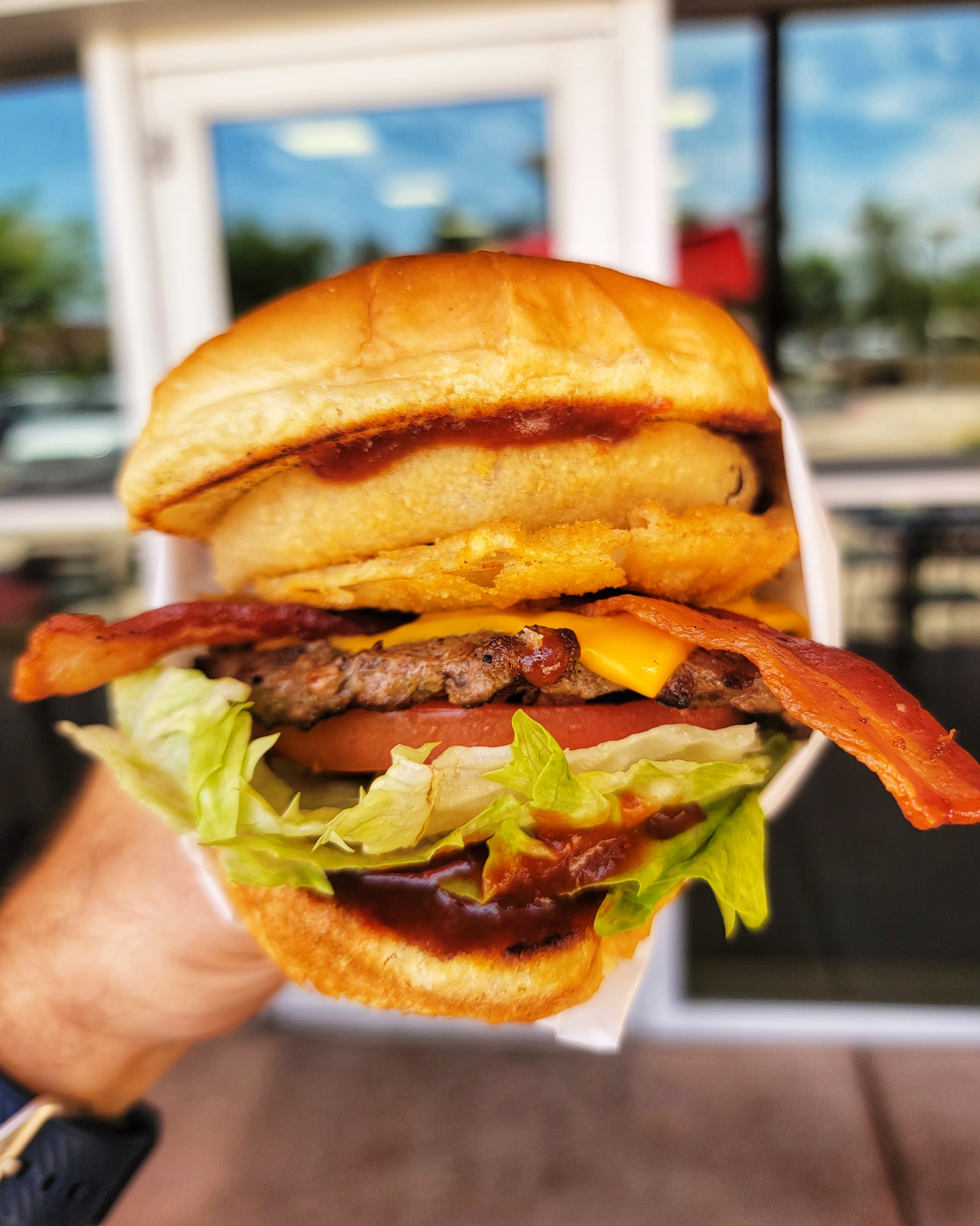 Order Western Bacon Cheeseburger  food online from Goody Cafe store, Palm Desert on bringmethat.com
