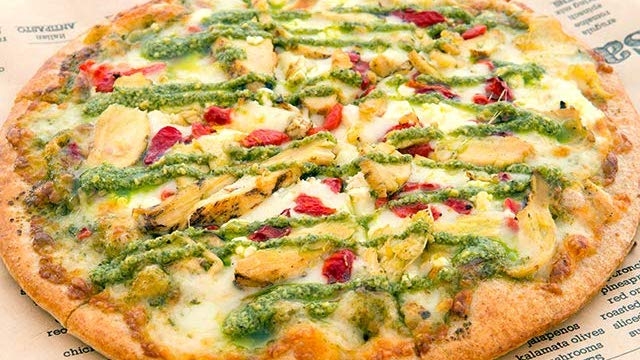 Order basil pesto chicken pizza food online from Make Pizza+Salad store, San Diego on bringmethat.com