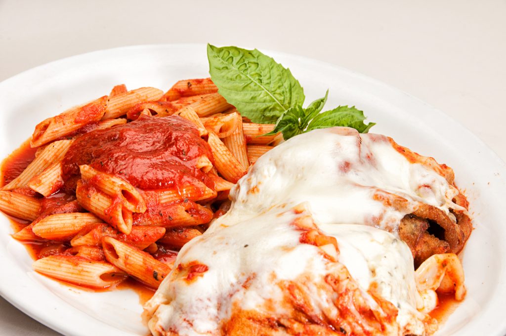 Order Eggplant Parmigiana  food online from Barraco's Pizza store, Orland Park on bringmethat.com