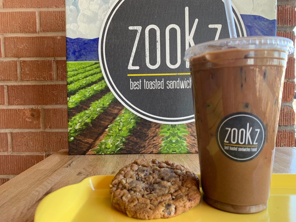 Order Large Iced Almond Mocha Roca Latte food online from Zookz-Sandwiches with an Edge store, Phoenix on bringmethat.com