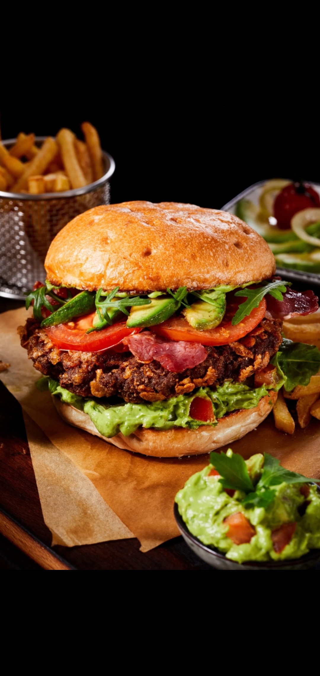 Order  Tex-Mex  1/2 Pounder Angus Beef Burger (burger,pepper jack cheese, avocado, pico de gallo, chipotle mayonnaise, lettuce, tomatoes) food online from American Gourmet Foods Deli store, New York on bringmethat.com