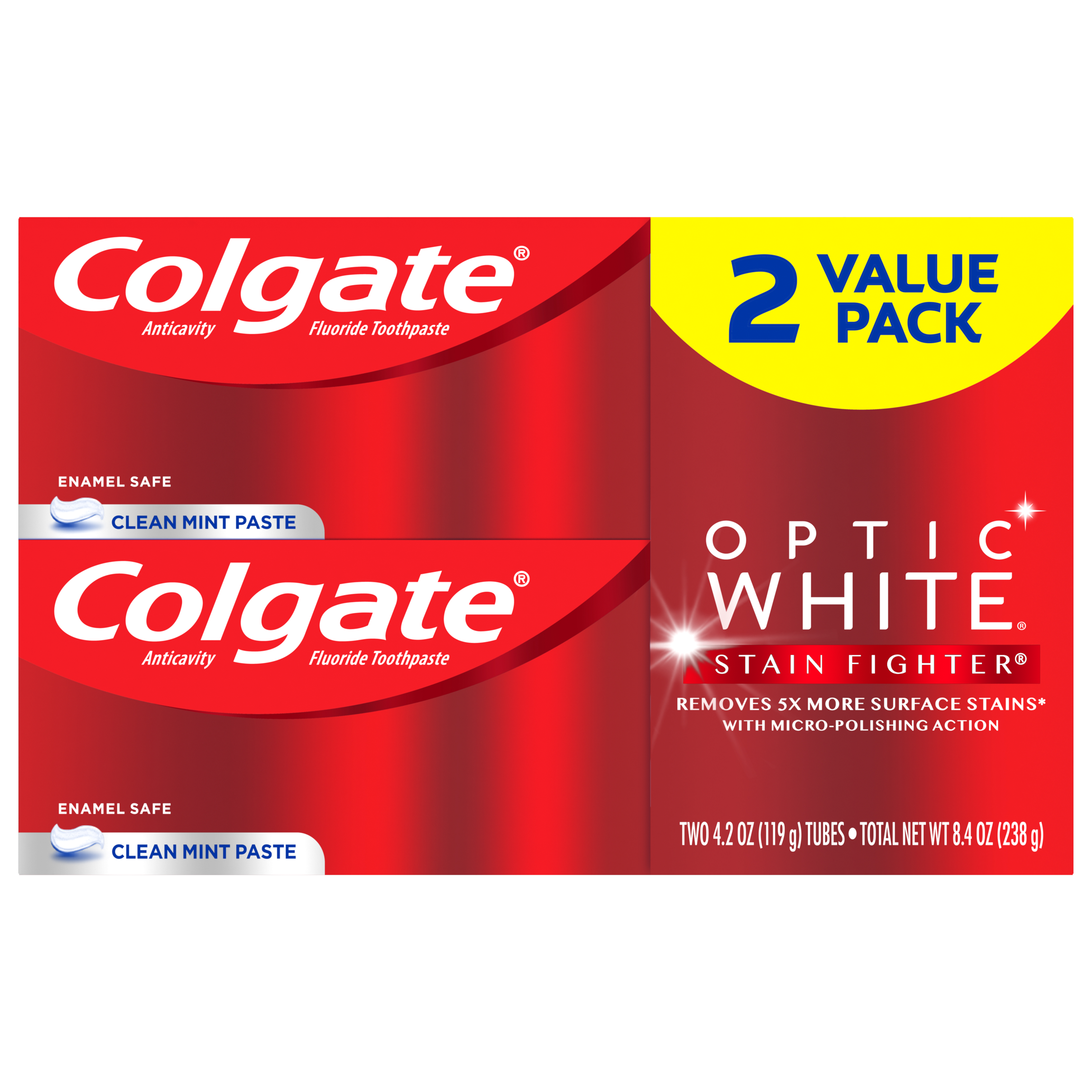 Order Colgate Optic White Stain Fighter Toothpaste - Clean Mint, 2 ct food online from Rite Aid store, MILLER PLACE on bringmethat.com
