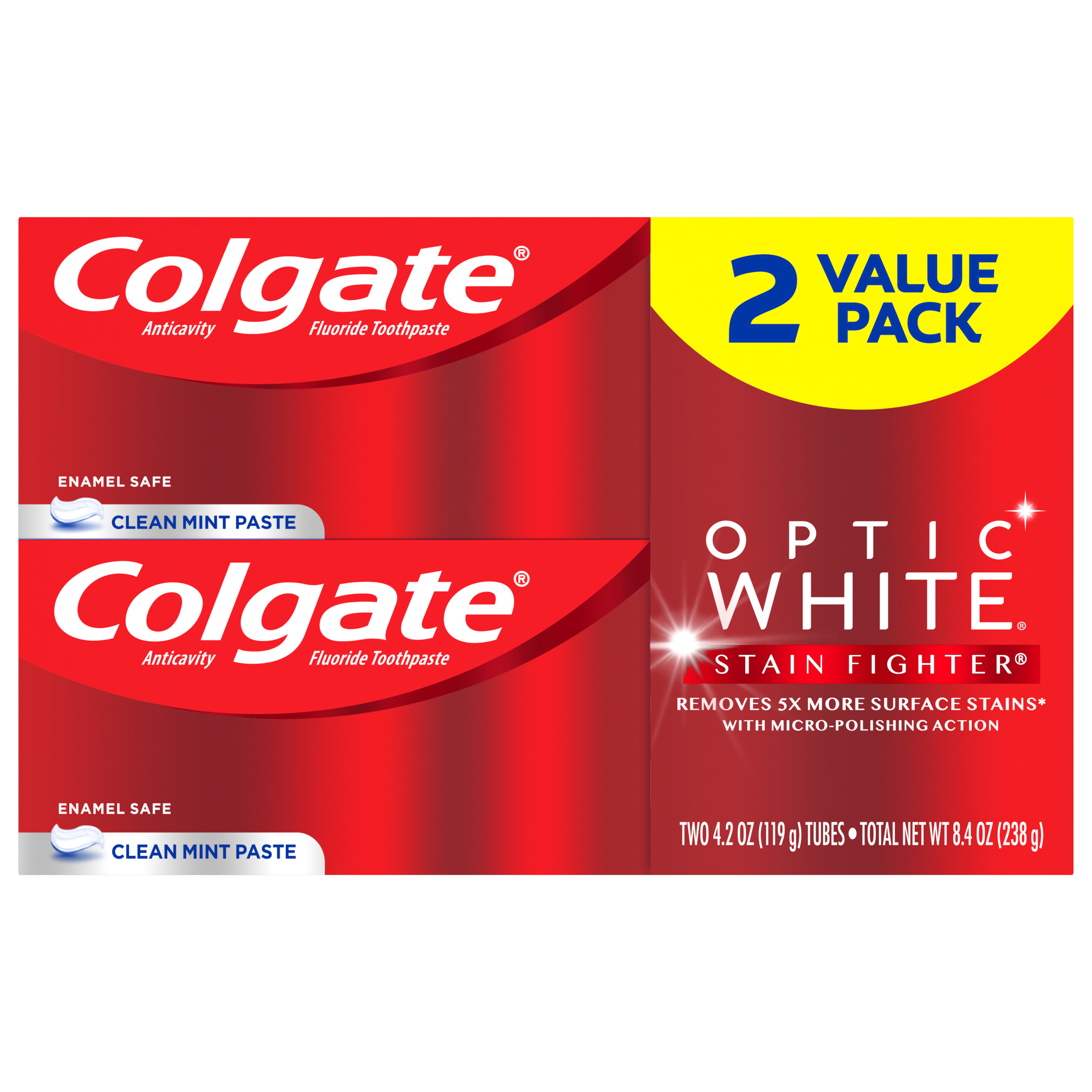 Order Colgate Optic White Stain Fighter Toothpaste - Clean Mint, 2 ct food online from Rite Aid store, CORNING on bringmethat.com