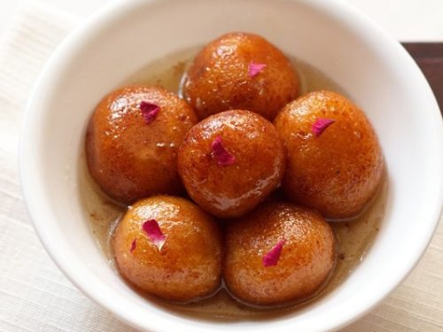 Order Gulab jamun (4 pieces) food online from MOMO Factory store, Chicago on bringmethat.com