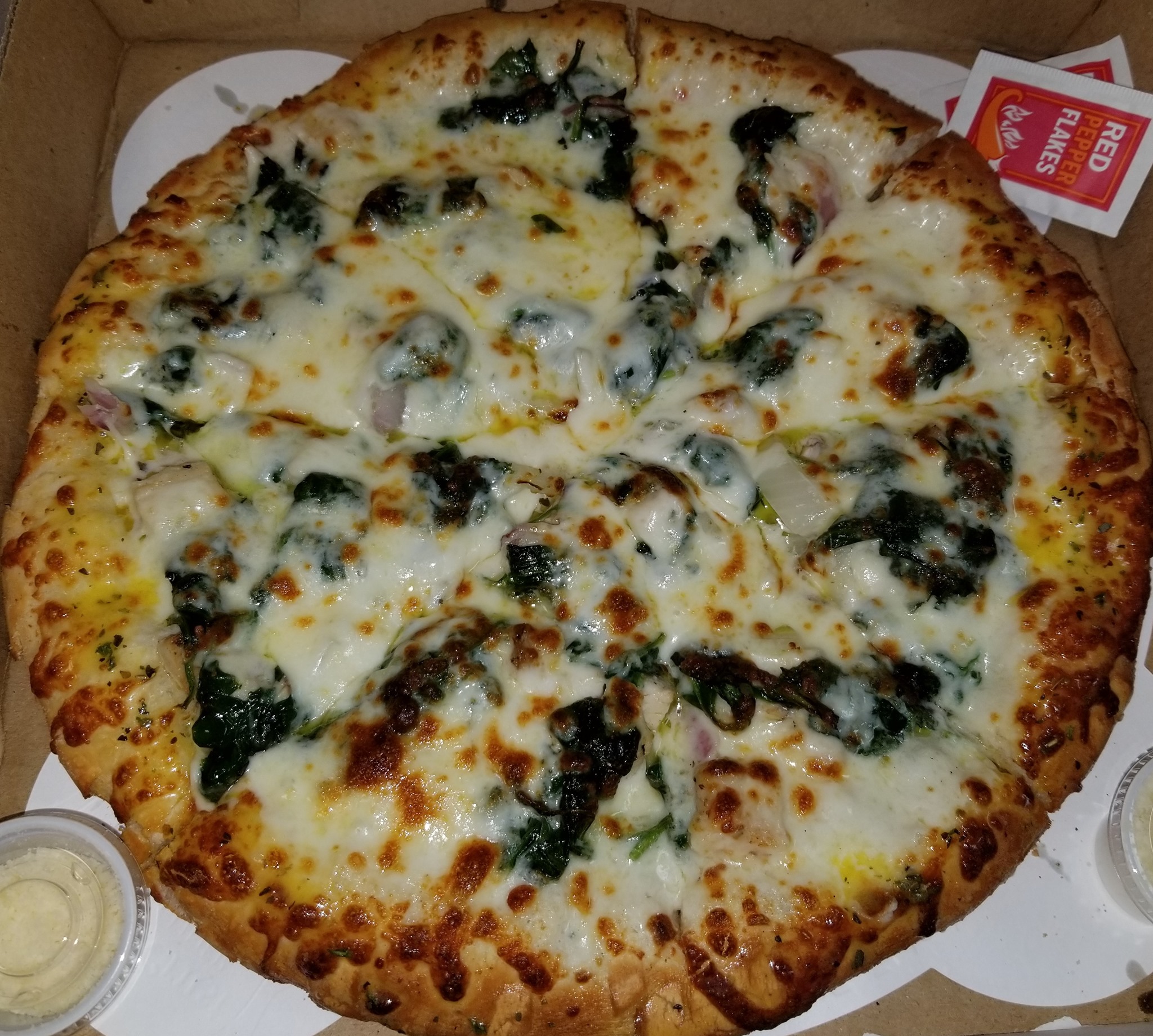 Order Chicken Garlic Pizza food online from Dan Pizza Co store, Webster on bringmethat.com