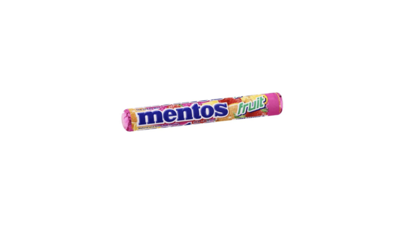 Order Mentos Mixed Fruit Mints 1.32 oz. food online from Luv Mart store, Santa Cruz on bringmethat.com