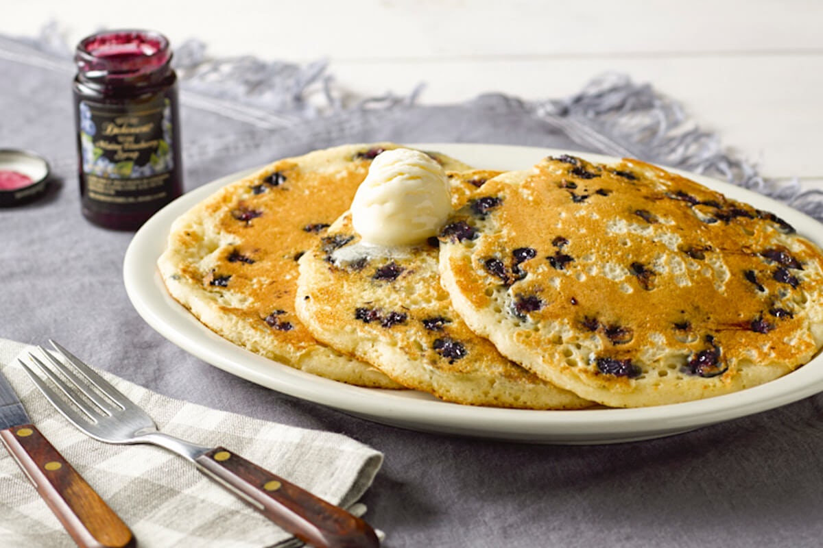 Order Wild Maine Blueberry Pancakes food online from Cracker Barrel Old Country Store store, Adairsville on bringmethat.com