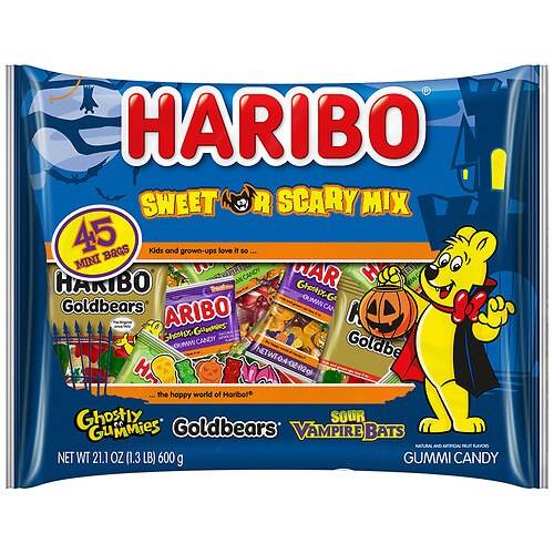 Order Haribo Halloween Sweet & Scary Mix Gummy Candy, Small Variety Bag Assorted, Laydown Bag - 21.1 oz food online from Walgreens store, CANASTOTA on bringmethat.com