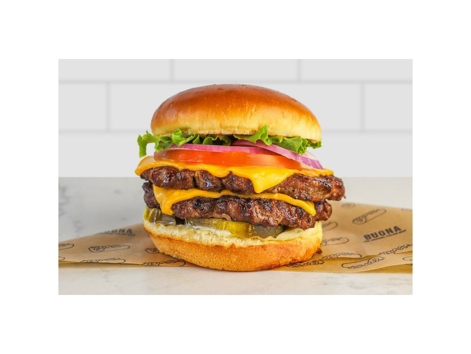 Order Double Cheeseburger food online from Buona store, Oak Park on bringmethat.com