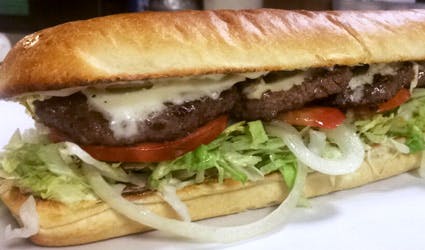Order Cheeseburger Sub - Small food online from Golden Pizzeria store, Norfolk on bringmethat.com