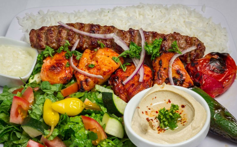 Order 12. Combo Kabob Plate food online from Seasoning Alley store, Montrose on bringmethat.com