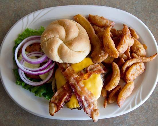 Order Bacon Cheeseburger food online from Pegahs Family Restaurant store, Mission on bringmethat.com