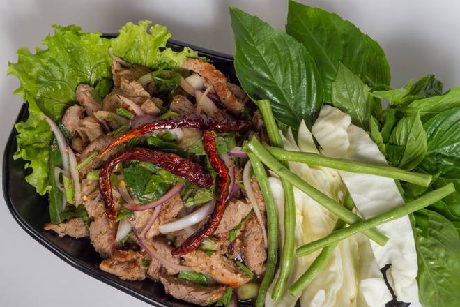 Order Grilled Pork Salad (Moo Nam Tok) food online from Panang South Okc store, Oklahoma City on bringmethat.com