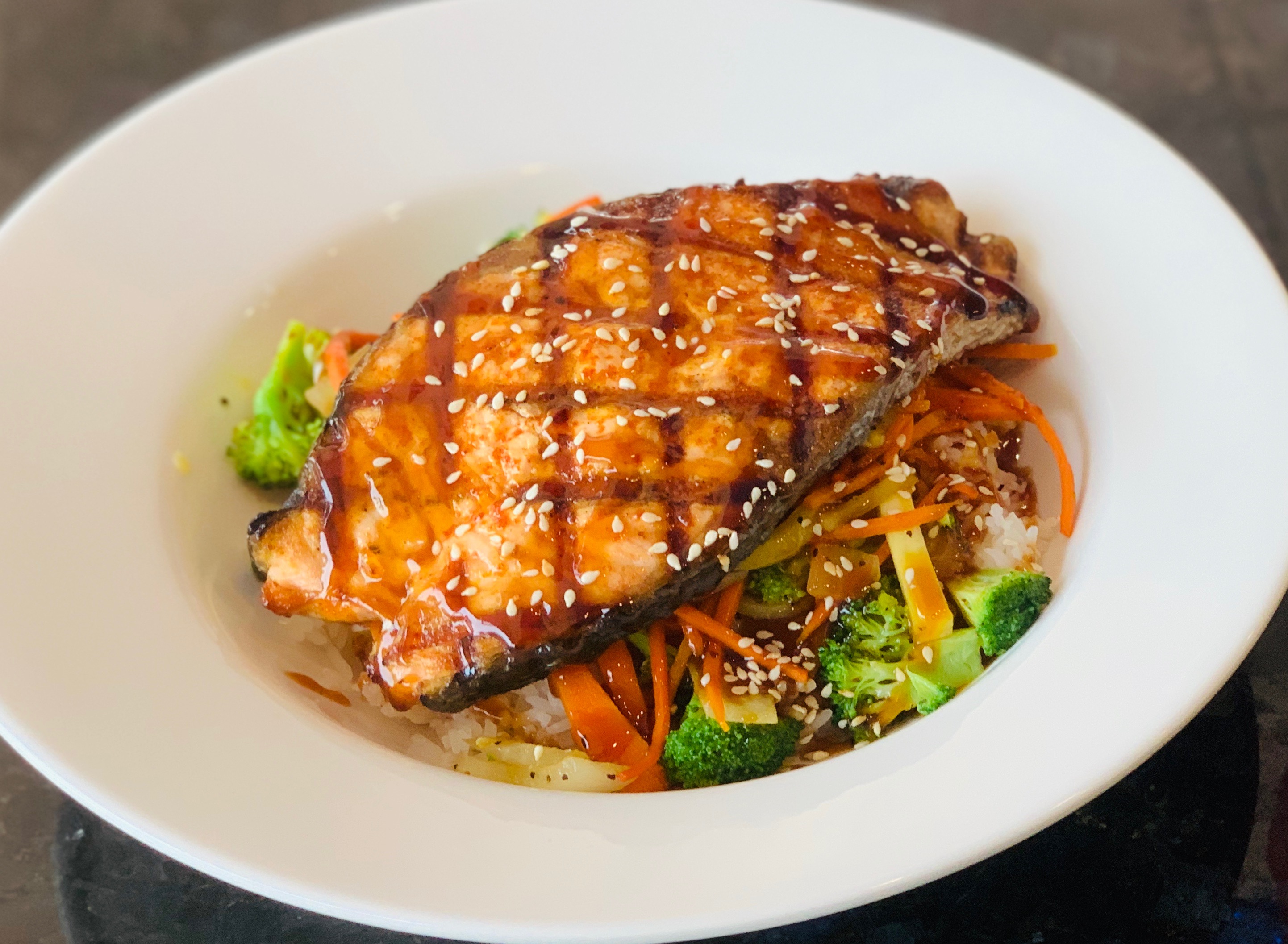 Order Salmon rice bowl food online from Anchors Fish & Chips And Seafood Grill store, San Jose on bringmethat.com