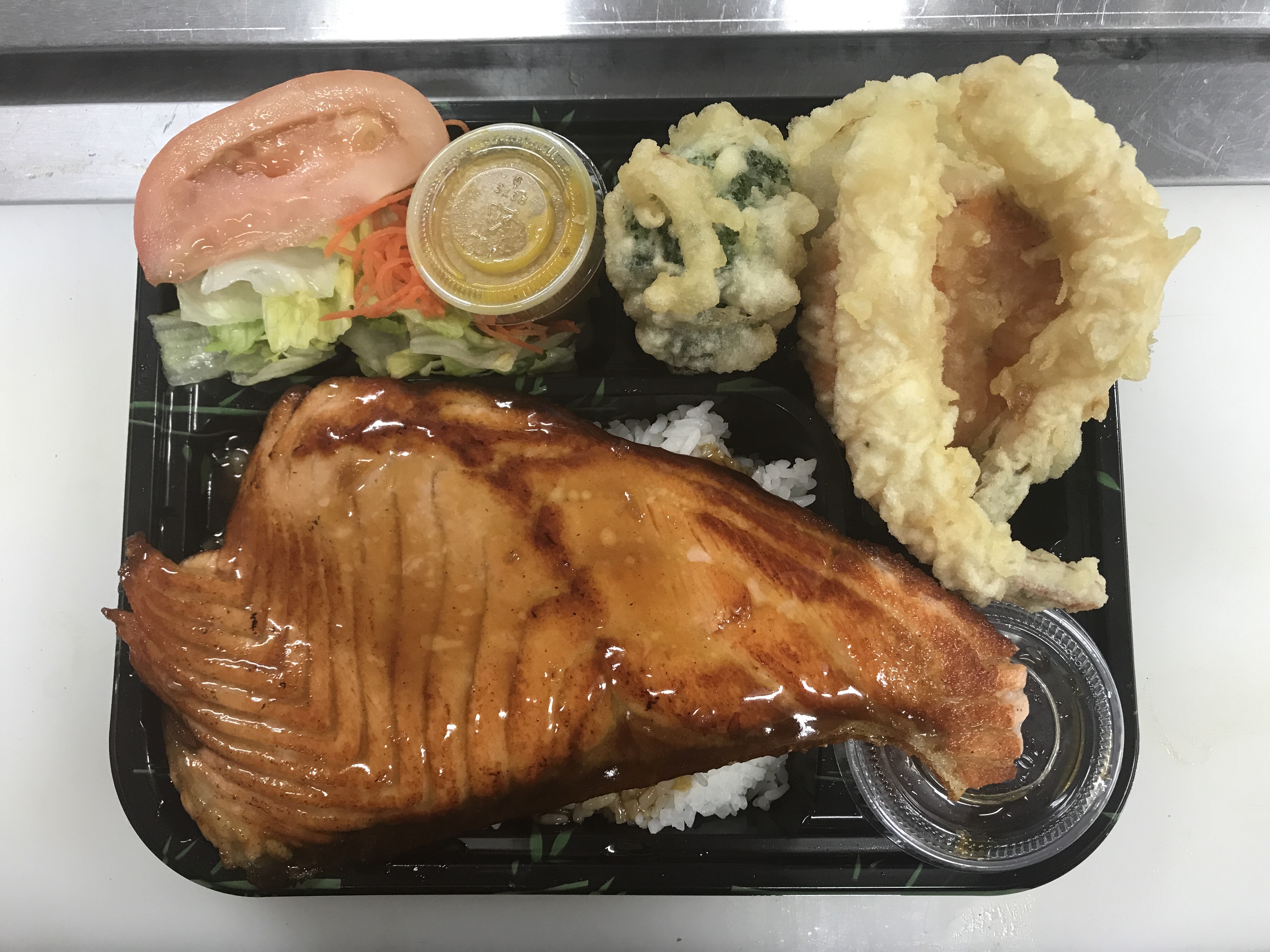 Order 10. Salmon Teriyaki and Tempura Combo food online from Aburi sushi bar store, Brooklyn on bringmethat.com