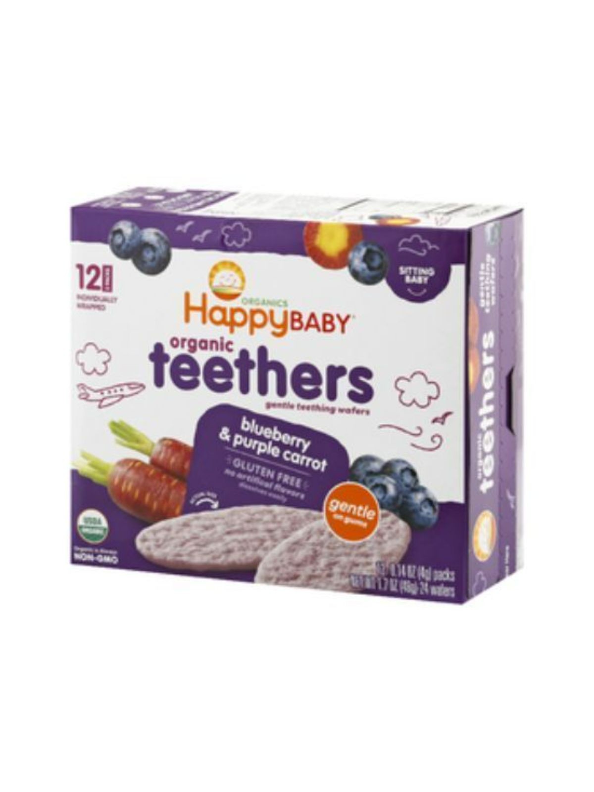 Order Happy Baby Teethers Blueberry and Purple Carrot Wafers (1.7 oz) food online from Stock-Up Mart store, Minneapolis on bringmethat.com