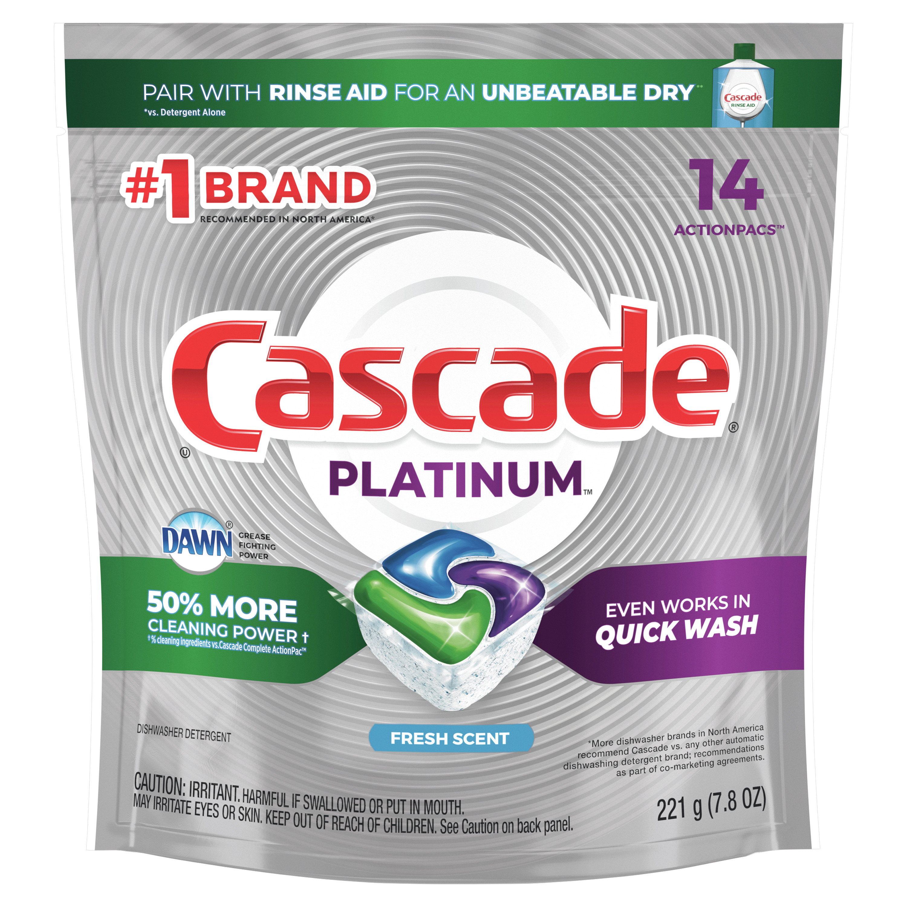 Order Cascade Platinum ActionPacs Dishwasher Detergent - Fresh Scent, 14 ct food online from Bartell store, Edmonds on bringmethat.com