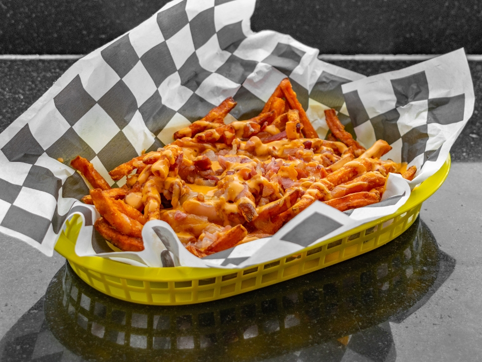 Order Sweet Potato Bacon Cheese Fries food online from Cars Sandwiches & Shakes store, Montclair on bringmethat.com