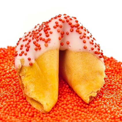 Order Traditional Vanilla Fortune Cookies with Orange Sprinkles food online from Fancy Fortune Cookies store, Indianapolis on bringmethat.com