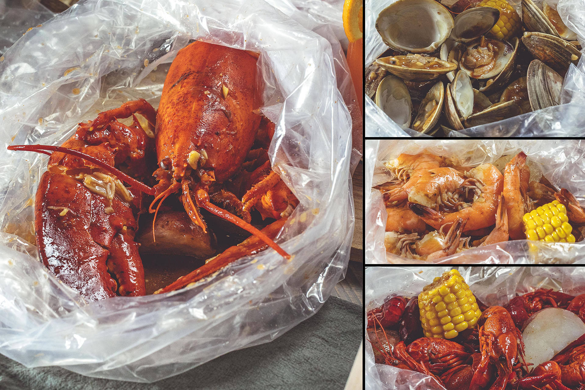 Order 1 & 1/4 lb. Lobster and 1/2 lb. Seafood Boil Combo food online from Holy Crab Cajun Seafood store, White Plains on bringmethat.com