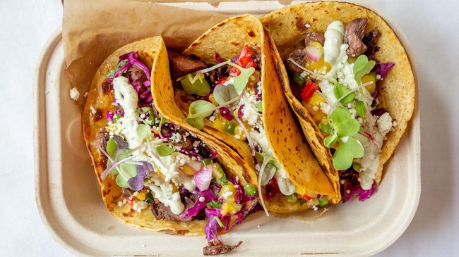 Order Tropical Tacos - Pork Tropical Tacos food online from Crave Restaurant store, Holyoke on bringmethat.com