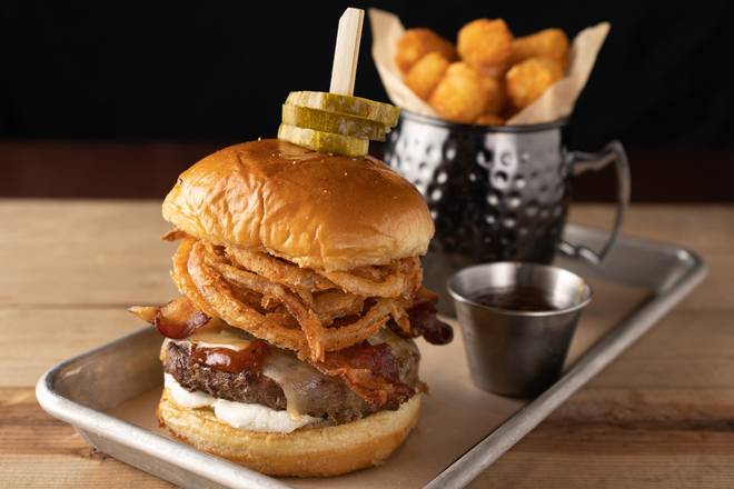 Order Bourbon BBQ Burger food online from Bar Louie store, Nashville-Davidson on bringmethat.com