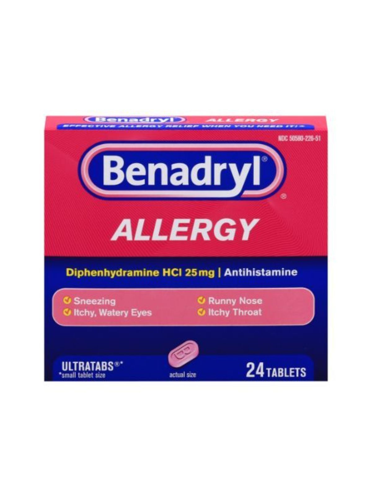 Order Benadryl Allergy Medicine Tablets (24 count) food online from Stock-Up Mart store, Marietta on bringmethat.com