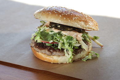 Order No. 3 - Pastured Pig Burger food online from Farm Burger store, Asheville on bringmethat.com