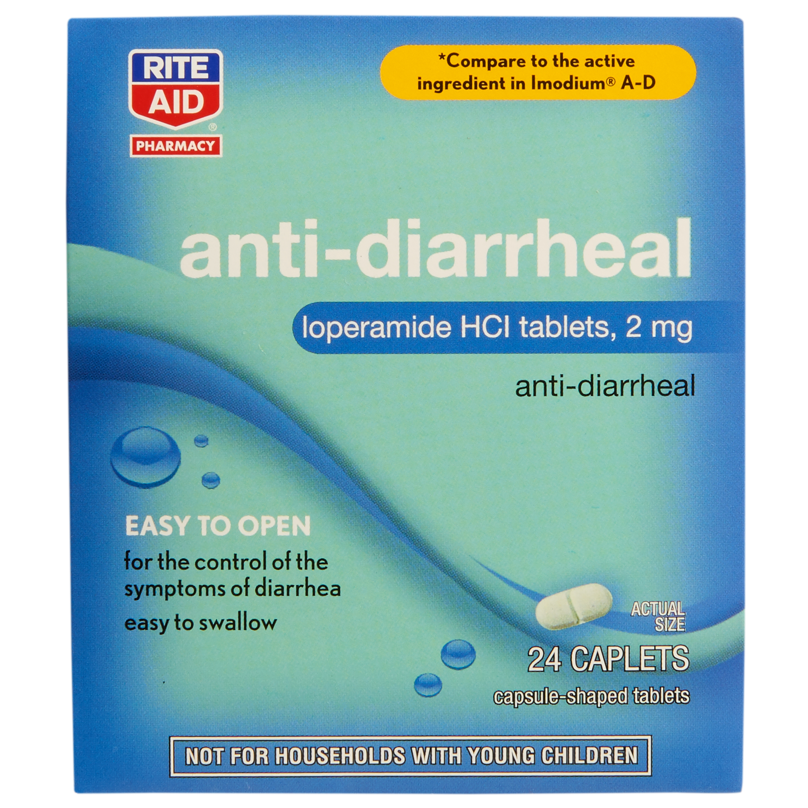 Order Rite Aid Anti-Diarrheal Caplets, 24 Count, 2 mg Loperamide Hydrochloride food online from Rite Aid store, Cathedral City on bringmethat.com