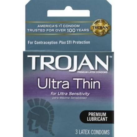 Order Trojan Sensitivity Ultra Thin Premium Latex Condoms (3 count) food online from 7-Eleven By Reef store, Atlanta on bringmethat.com