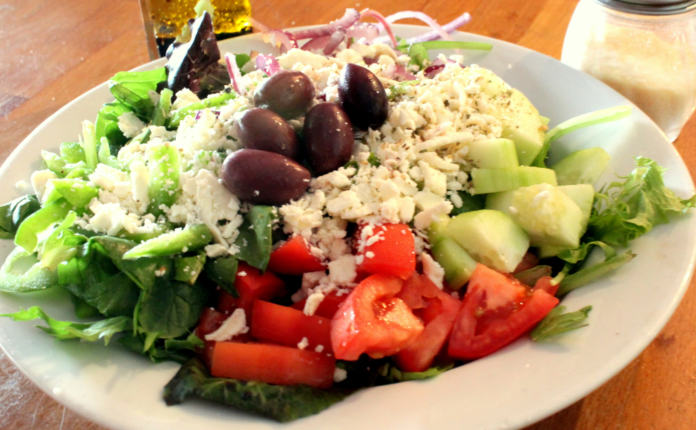 Order Greek Salad food online from Leaning Tower Pizza & Pasta store, Sherman Oaks on bringmethat.com