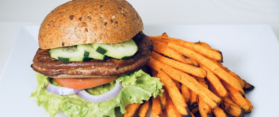 Order (GF) The Beyond Burger With Yam Fries food online from Good health cafe store, New York on bringmethat.com