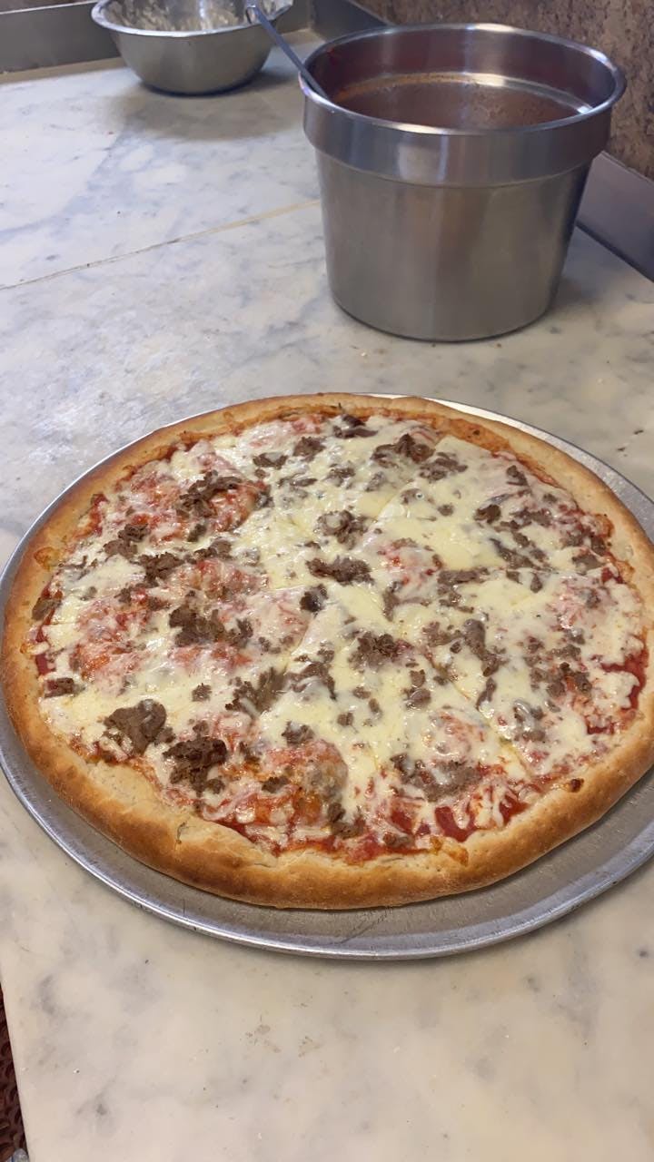 Order Cheesesteak Pizza - Medium 14'' food online from Rocky Pizza store, Reading on bringmethat.com