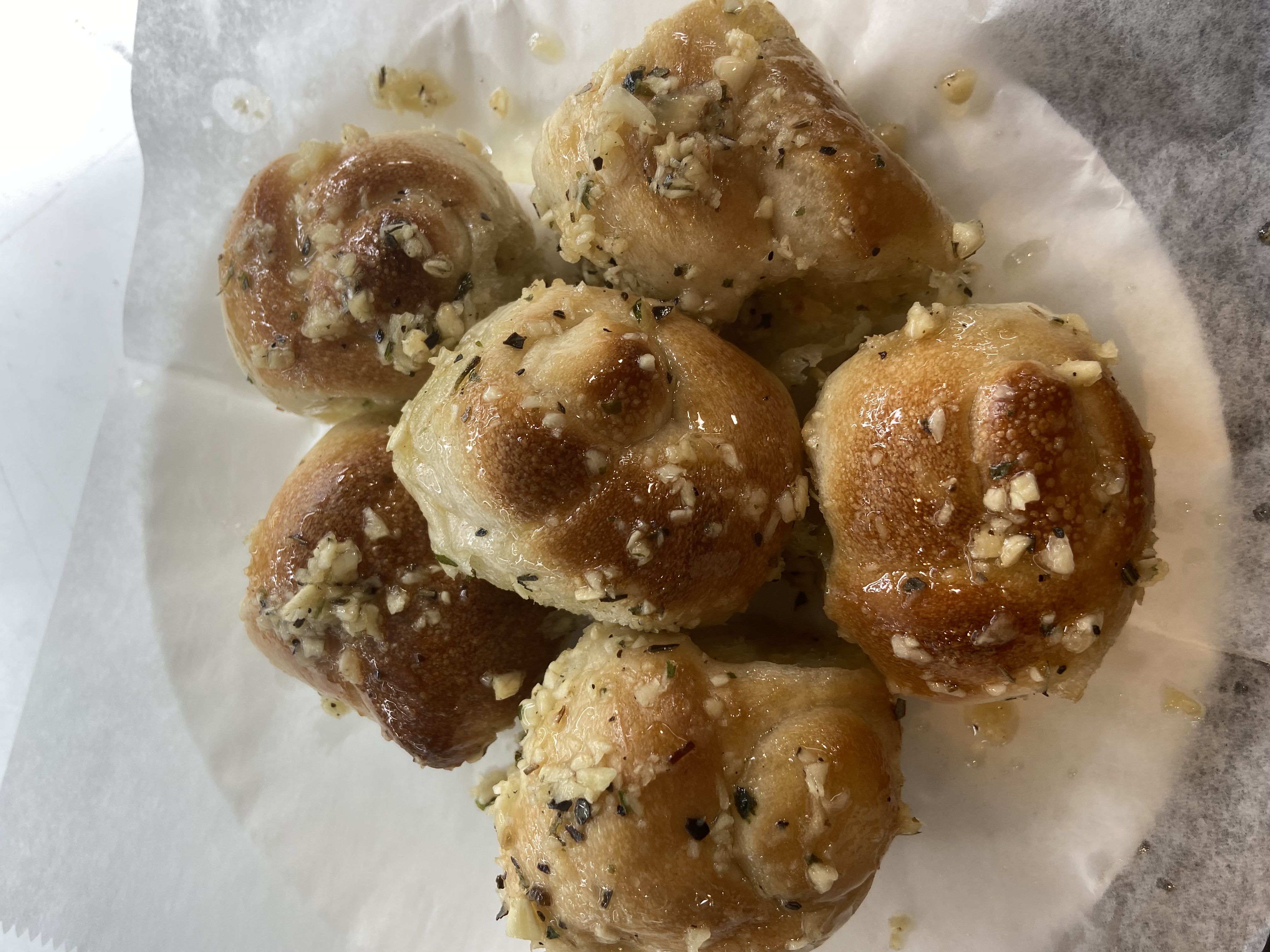 Order GARLIC KNOTS (3 PIECES) food online from Wholesome Factory store, New York on bringmethat.com