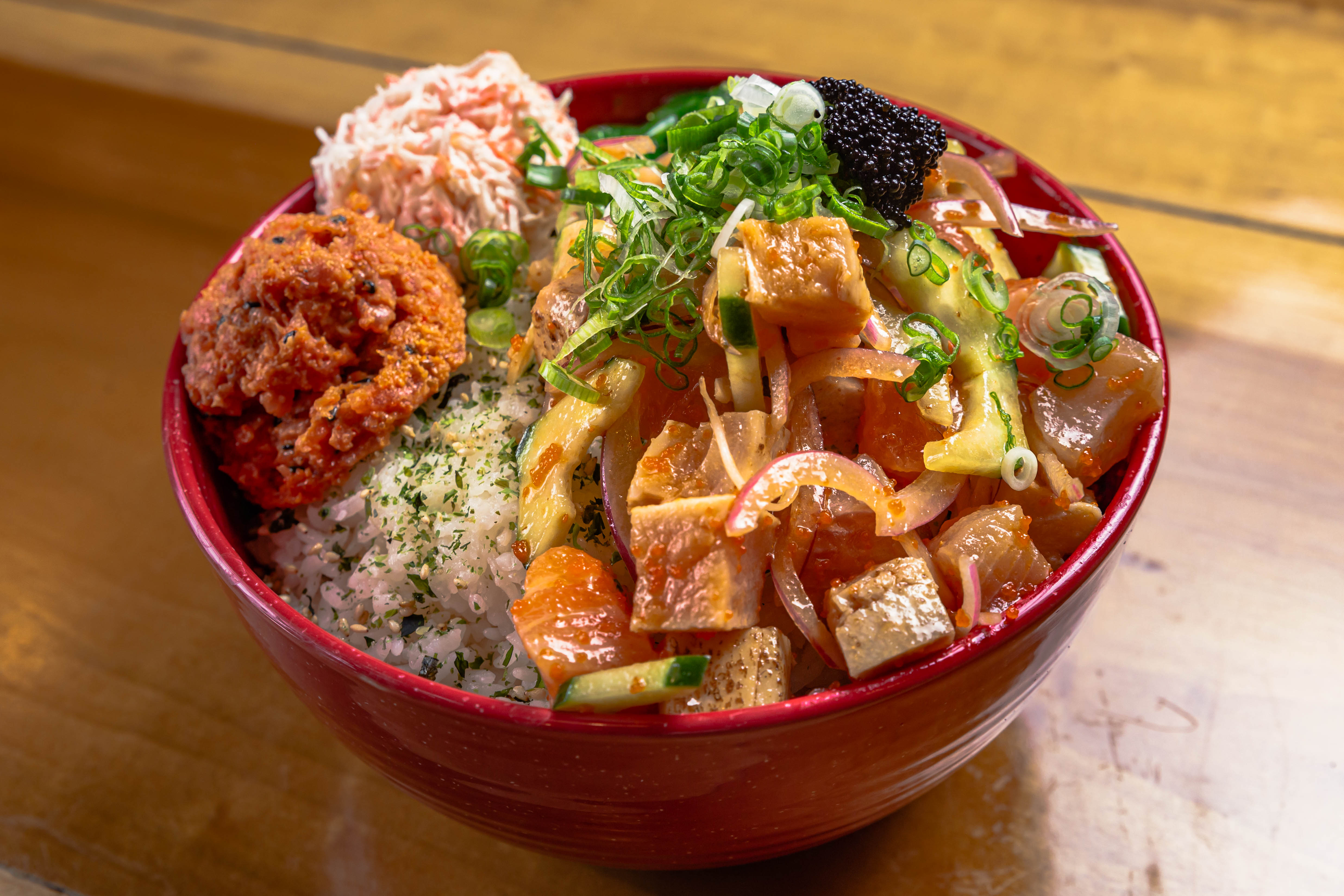 Order Large Poke Bowl (Over Rice or Mixed Salad) food online from Poke Poku store, Las Vegas on bringmethat.com