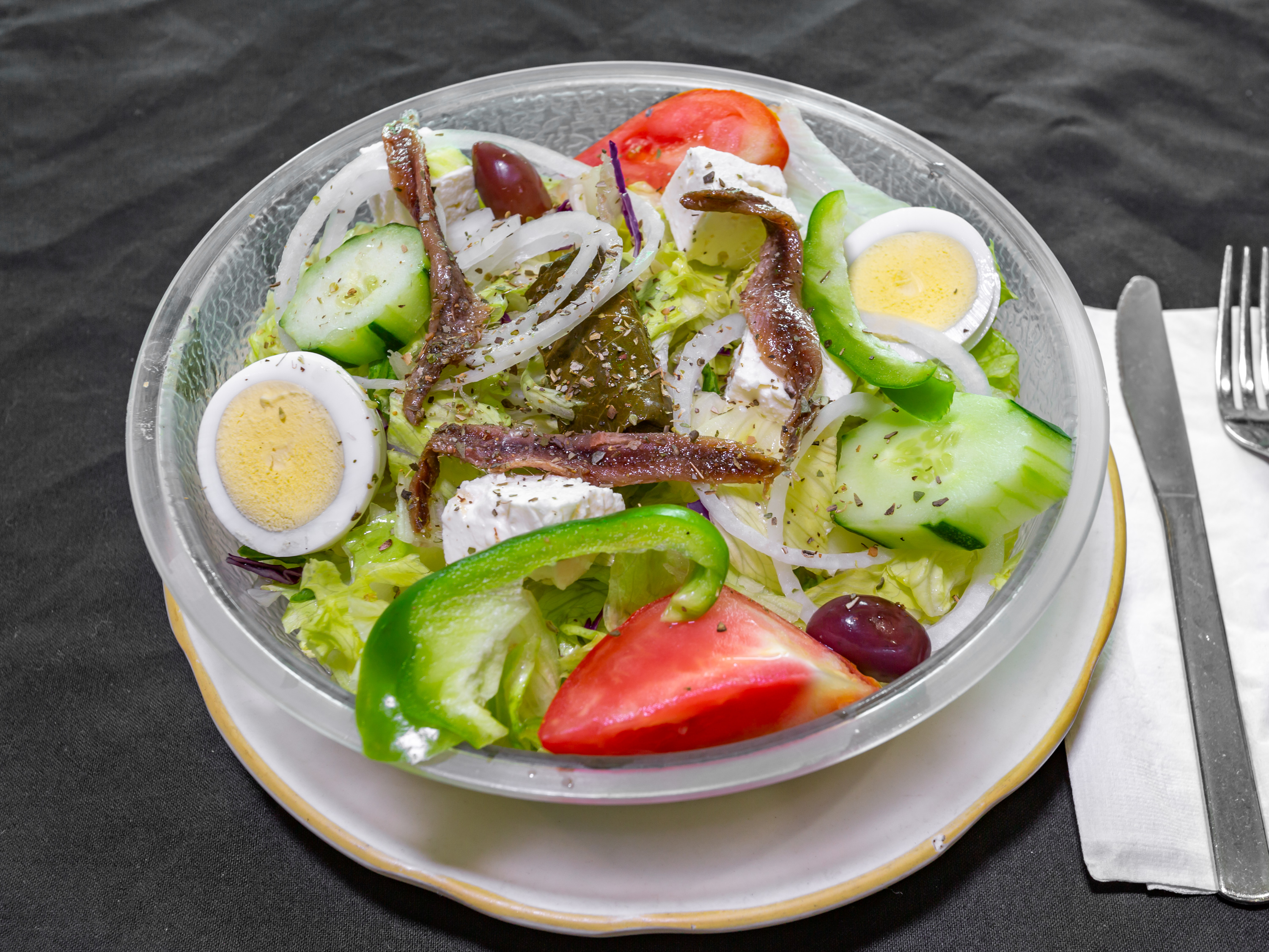 Order Greek Salad food online from Hot Spot I Steak & Hoagie Restaurants Inc store, Doylestown on bringmethat.com