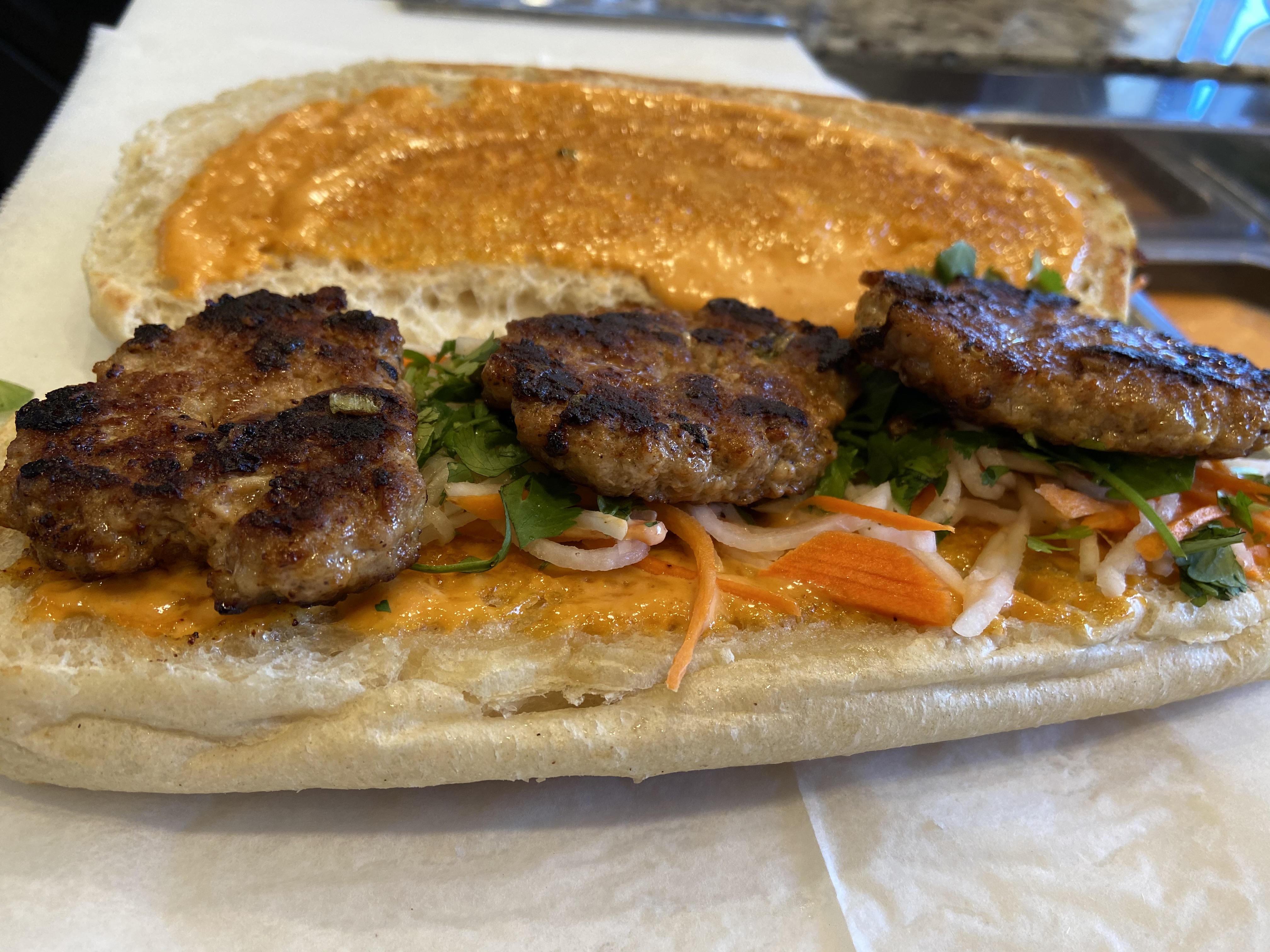Order Grilled Pork Meatball Banh Mi Hot Sub food online from The Chickery store, Washington on bringmethat.com