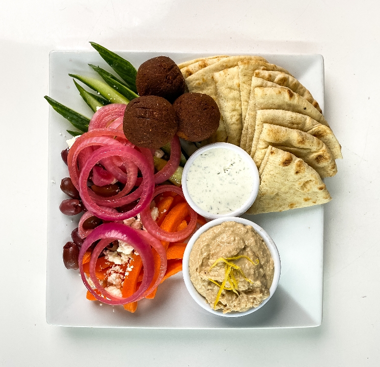 Order Mezza Plate+Falafel food online from Venti's Cafe + Taphouse store, Salem on bringmethat.com