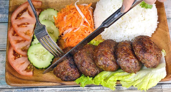 Order Grilled Pork Patties Rice Plate food online from Banh Mi Zon store, New York on bringmethat.com