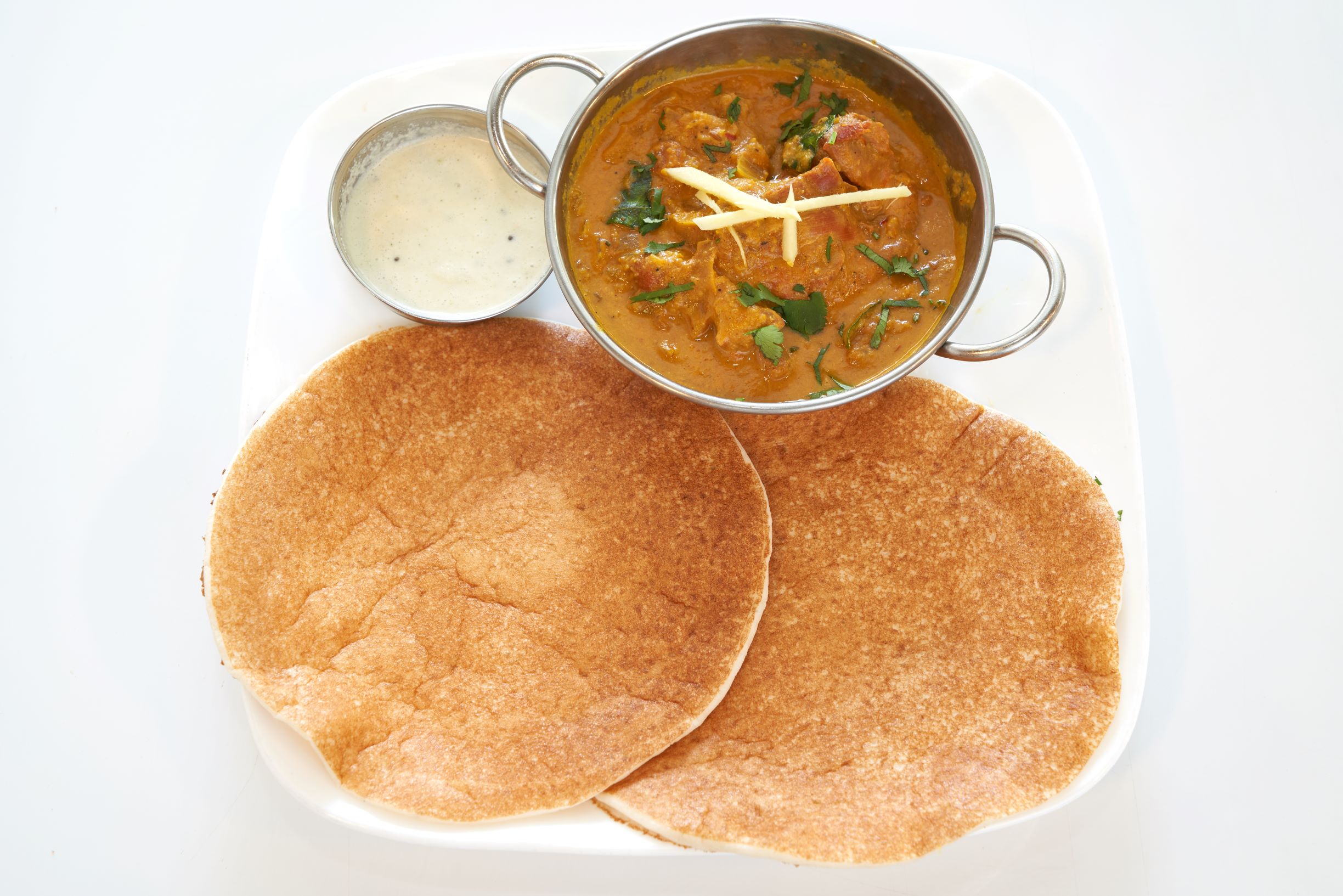 Order 2 Piece Set Dosa with Chicken Curry  food online from Annapurna Grill store, Pasadena on bringmethat.com