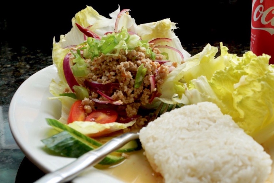 Order Larb Pork Salad food online from Pai Kin Kao store, Cambridge on bringmethat.com