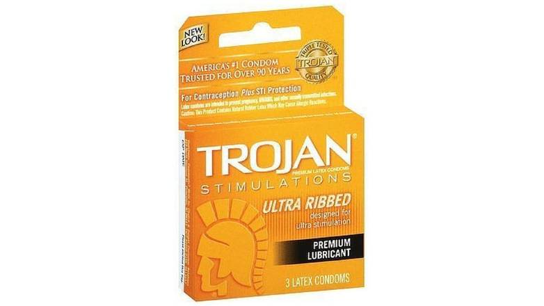 Order Trojan Stimulations Ultra Ribbed Lubricated Latex Condoms-3 Ct food online from Aldan Sunoco store, Aldan on bringmethat.com