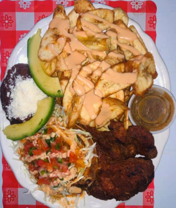 Order Chuleta Con Tajadas  food online from Cocina Express Hondurena store, Cedar Creek on bringmethat.com